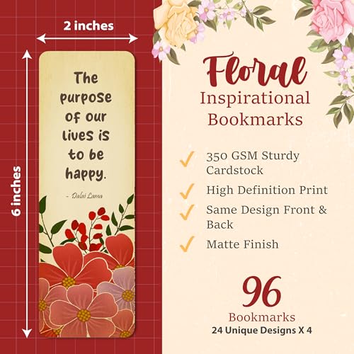 Only Zest 96 Pack Elegant Bookmarks for Women in Bulk – Vintage Floral Design with Inspirational Quotes – Motivational Book Marks for Adults – Reading, Study, Gifting – Students, Book Lovers - Image 2