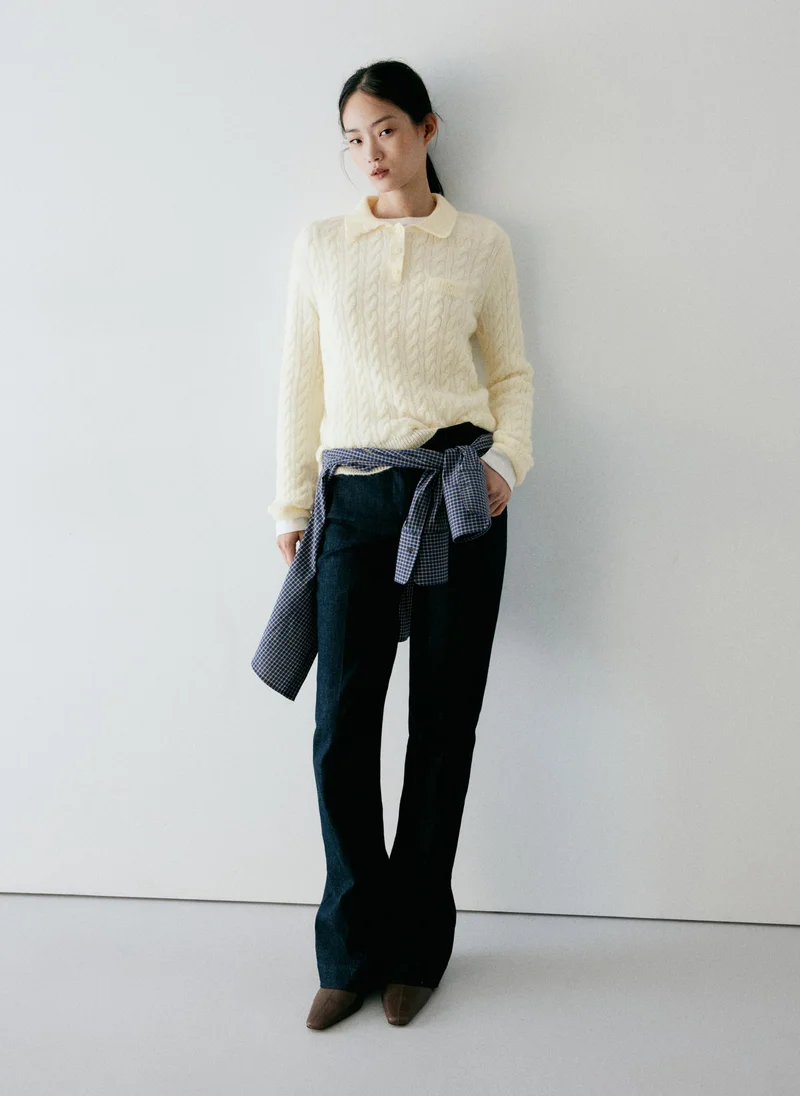 Mango Cable-Knit Polo-Neck Jumper
