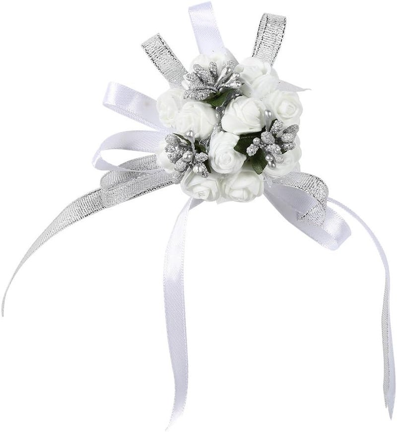 كلاراكو زهرة معصم كلاركو، شريط يد جميل، زهرة معصم وصيفة العروس، زينة حفلات الزفاف (فضية) - Image 1