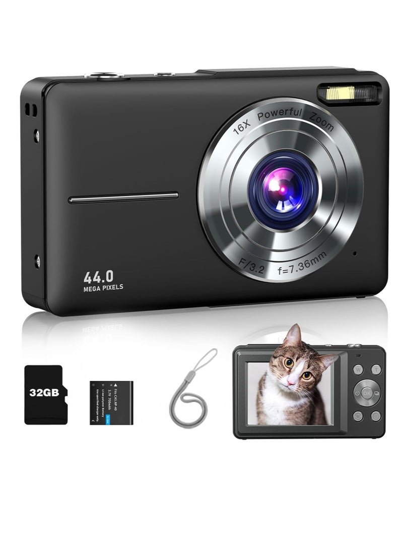 Generic Digital Camera, FHD 1080P Kids Camera 44MP Point and Shoot Digital Cameras with 32GB SD Card, 16X Zoom  - Image 1