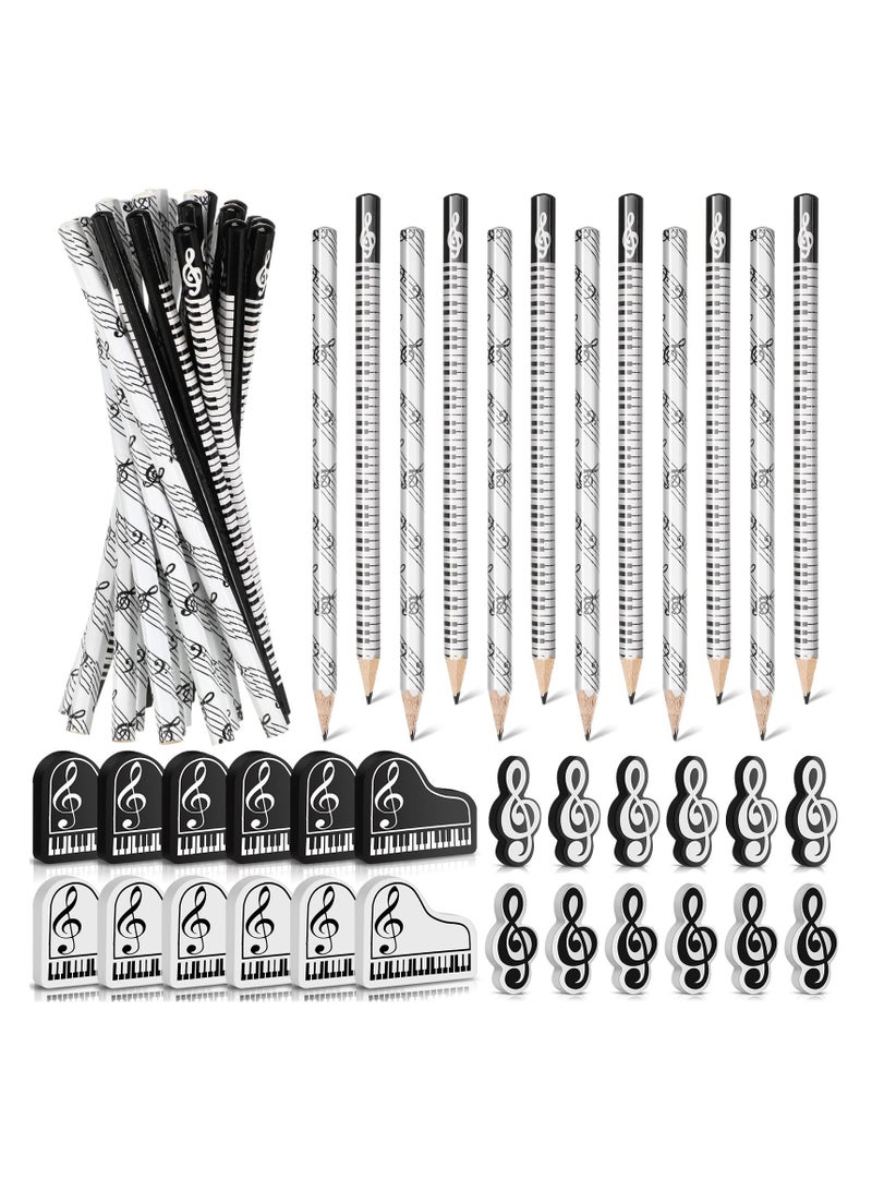 SYOSI Music Note Pencil, Music Pencils with Music Themed Erasers Wood Pencils Bulk Keyboard Fun Pencils Erasers Gift for Piano Students Kids Teachers Party Favors Classroom Supplies (48 Pcs) - Image 1