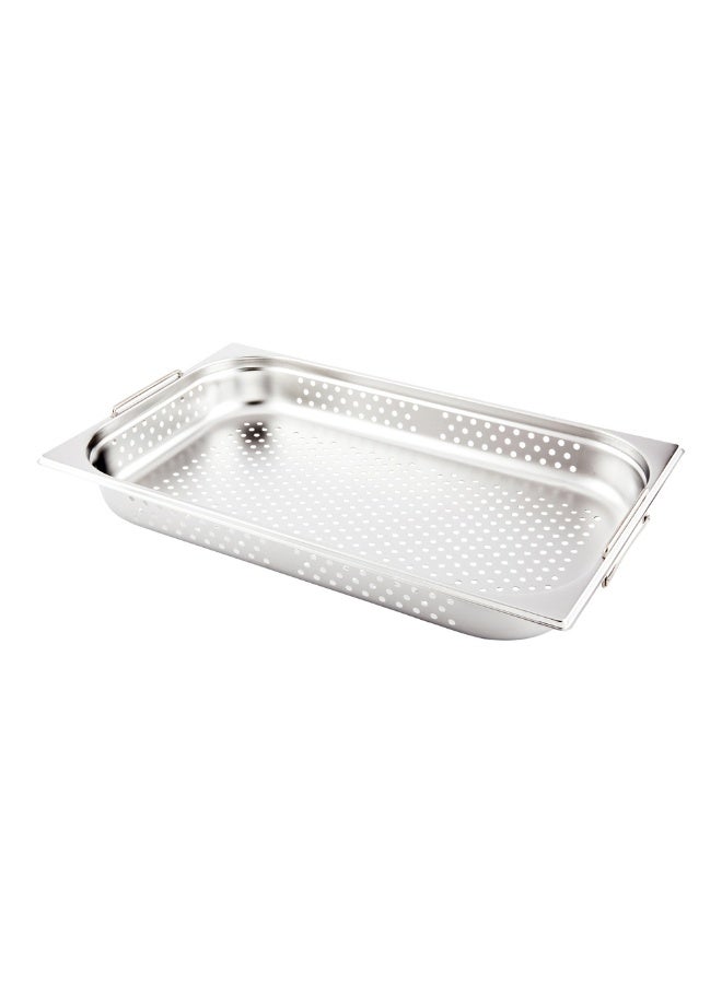Restaurantware Met Lux 20.5 Inch x 12.8 Inch x 2.5 Inch Steam Table Pan, 1 Full Size Hotel Pan - Anti-Jam, Deep, Silver Stainless Steel Full Size Pan, With Collapsible Handles, For Parties Or Events - Image 1