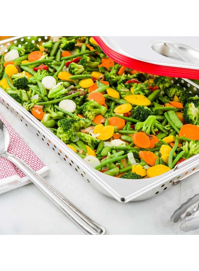 Restaurantware Met Lux 20.5 Inch x 12.8 Inch x 2.5 Inch Steam Table Pan, 1 Full Size Hotel Pan - Anti-Jam, Deep, Silver Stainless Steel Full Size Pan, With Collapsible Handles, For Parties Or Events - Image 3