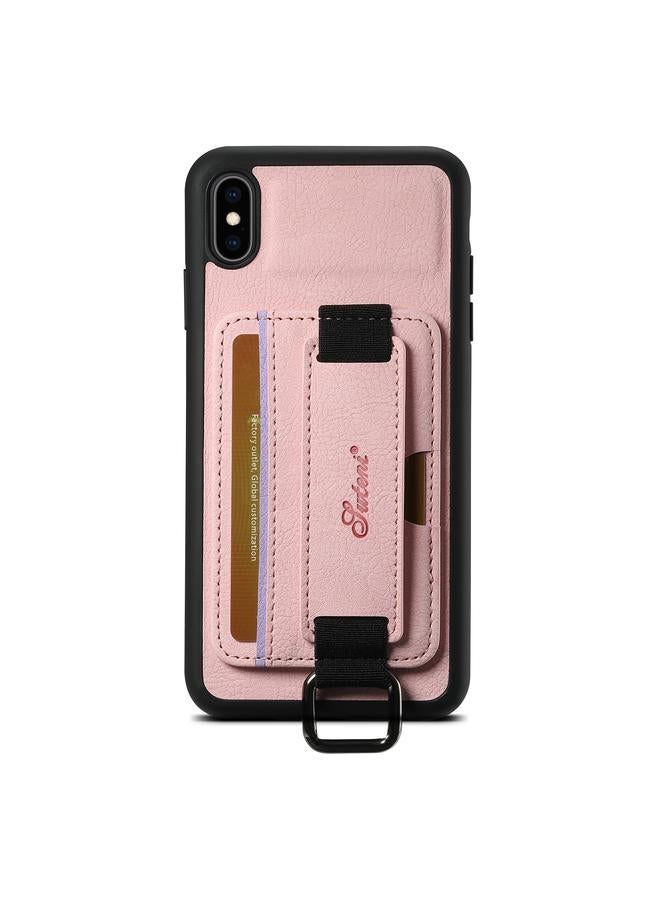 Suteni Case For iPhone X / XS H13 Litchi Leather Wrist Strap Wallet Back Phone Case - Image 1