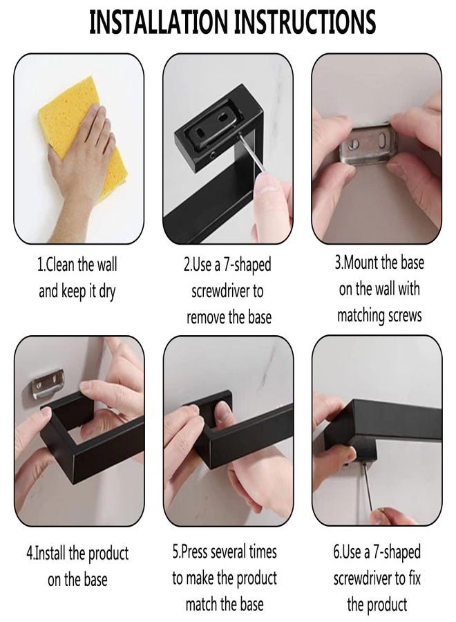Hand Towel Holder for Bathroom Wall, Stainless Steel Towel Holder for Bathroom, 21CM Rectangular Wall Mounted Towel Rack Matte Black - Image 5