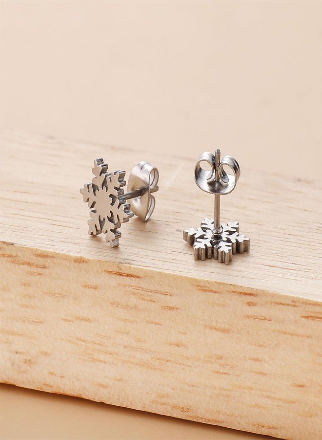 RLHRNDE 4 Pairs Stainless Steel Christmas Stud Earrings Set for Women Charm Cute Winter Snowflake Earrings Earrings Daily Clothing Matching Xmas Holiday Festival Jewelry Gifts (C) - Image 5