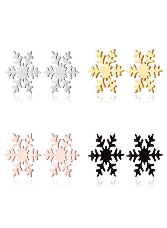 RLHRNDE 4 Pairs Stainless Steel Christmas Stud Earrings Set for Women Charm Cute Winter Snowflake Earrings Earrings Daily Clothing Matching Xmas Holiday Festival Jewelry Gifts (C) - Image 1