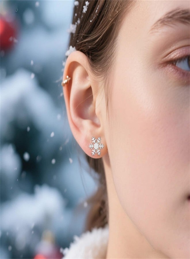 RLHRNDE 4 Pairs Stainless Steel Christmas Stud Earrings Set for Women Charm Cute Winter Snowflake Earrings Earrings Daily Clothing Matching Xmas Holiday Festival Jewelry Gifts (C) - Image 3