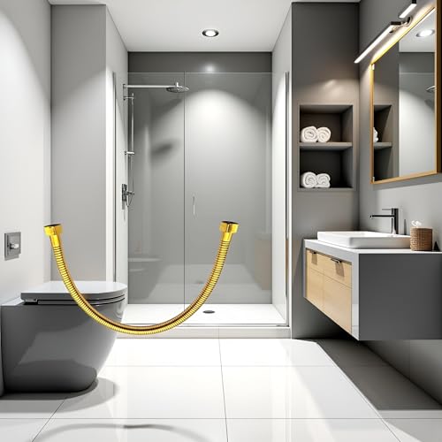 SquarezhenBo 50cm Gold Stainless Steel Plumbing Hose and Angle Valve Connector - Bathroom Toilet Pipe Fittings, 1/2 Inch Water Supply Line for Sink Faucet Installation - Image 3