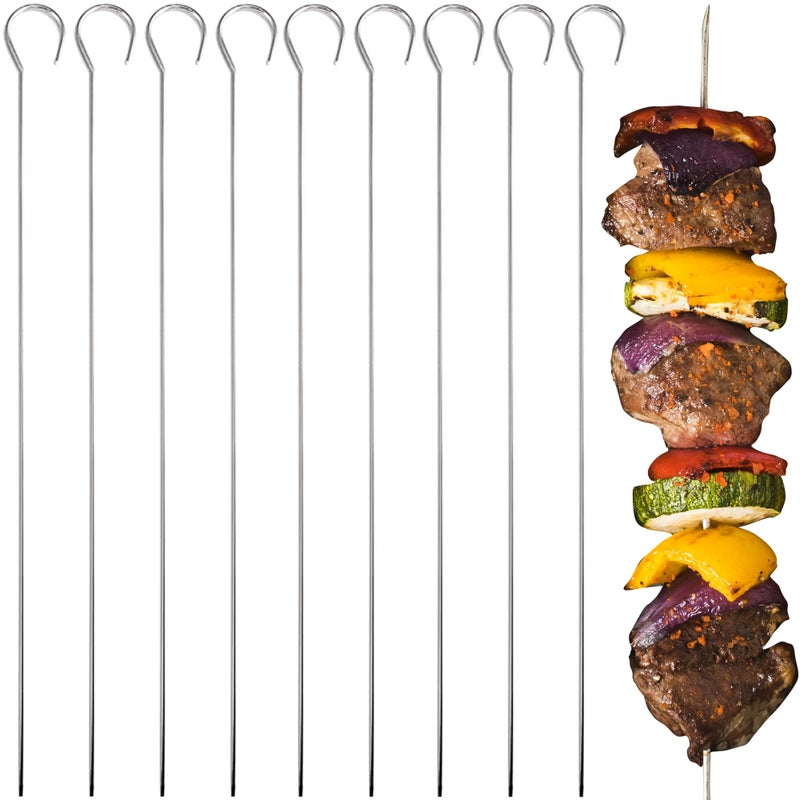 O-Yaki Products OYaki Flat Metal Kabob Skewer for Grilling  Set of 8 BBQ Skewers Stainless Steel with Storage Bag Dishwasher Safe Skewers with Hook Handle  Sharp Tip for BBQ Cookouts  Oven Use  10 Inch