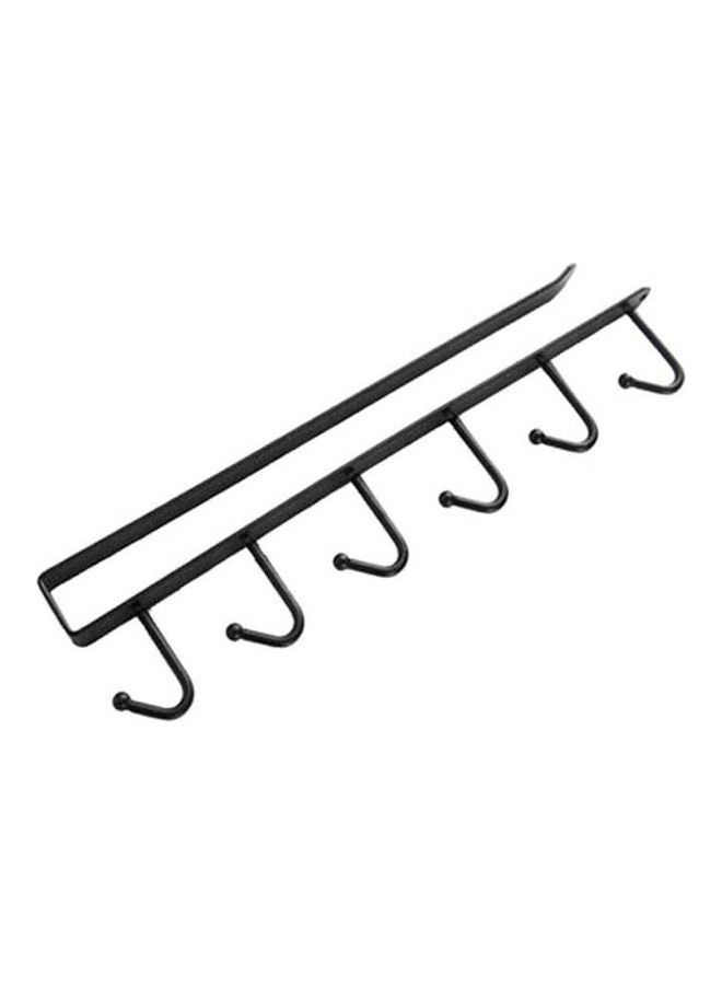 SOLDOUT 6 Hooks Stainless Steel Cupboard Hanging Hook Rack Holder Hooks Door Bathroom Kitchen Cabinet Draw Bedroom Towel Hanger Black 26x6.5x2.2cm - Image 1