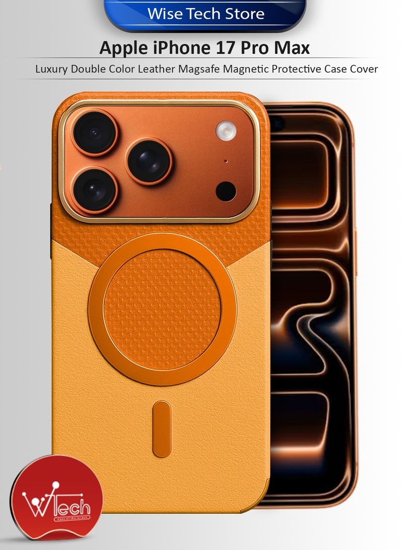 Wtech Apple iPhone 17 Pro Max 5G 2025 Luxury Double Color Leather Magsafe Magnetic Protective Case Cover (MCMPMN) - Orange - Image 1