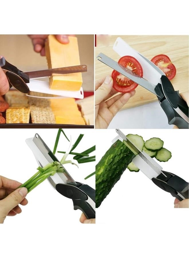 2-in-1 Multifunctional Kitchen Food Scissors, Stainless Steel Knife with Cutting Board Built-in, Kitchen Tool Slicer for Vegetable Fruit Bread Cheese, Kitchen Food Fruit Cutter Chopper  - Image 3