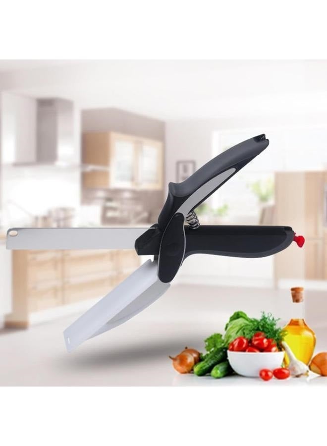 2-in-1 Multifunctional Kitchen Food Scissors, Stainless Steel Knife with Cutting Board Built-in, Kitchen Tool Slicer for Vegetable Fruit Bread Cheese, Kitchen Food Fruit Cutter Chopper  - Image 2