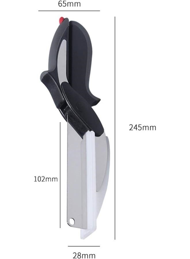 2-in-1 Multifunctional Kitchen Food Scissors, Stainless Steel Knife with Cutting Board Built-in, Kitchen Tool Slicer for Vegetable Fruit Bread Cheese, Kitchen Food Fruit Cutter Chopper  - Image 4