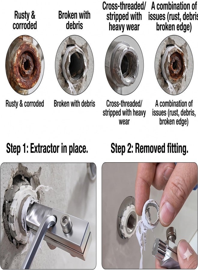 NUHARK Faucet Angle Valve Broken Wire Extractor, Stainless Steel, for 1/2 in and 3/4 in Stripped Thread, Adjustable Broken Bolt Remover - Image 2