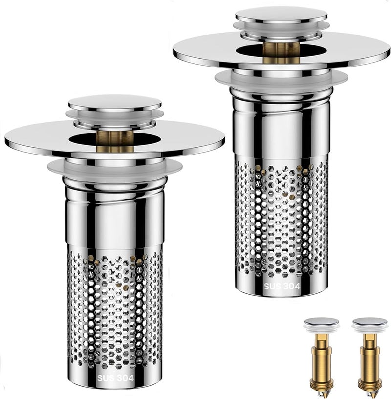 Mengine ​Bathroom Sink Drain Strainer,Universal Pop-Up Sink Stopper Hair Catcher, Anti-Clog Stainless Steel Drain Filter Basket, Removable Sink Drain for Bathroom Sink Stopper Replacement - Image 1