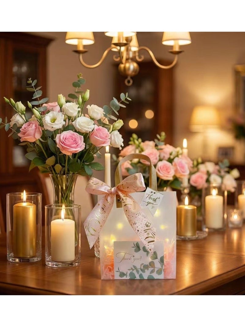 5 حزمة PVC حقيبة هدية شفافة مجموعة مع الشريط الوردي رفيا ورقة بطاقة هدية تعليق العلامة والأضواء إعادة الاستخدام أكياس هدية البلاستيكية للمهرجانات وحفلات الزفاف وحمامات الأطفال وأيام الميلاد والحفلات - Image 3