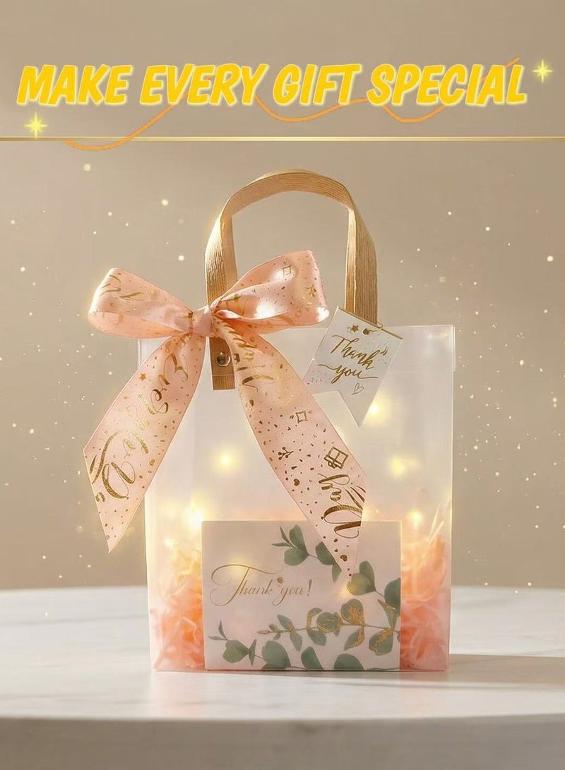 5 حزمة PVC حقيبة هدية شفافة مجموعة مع الشريط الوردي رفيا ورقة بطاقة هدية تعليق العلامة والأضواء إعادة الاستخدام أكياس هدية البلاستيكية للمهرجانات وحفلات الزفاف وحمامات الأطفال وأيام الميلاد والحفلات - Image 1