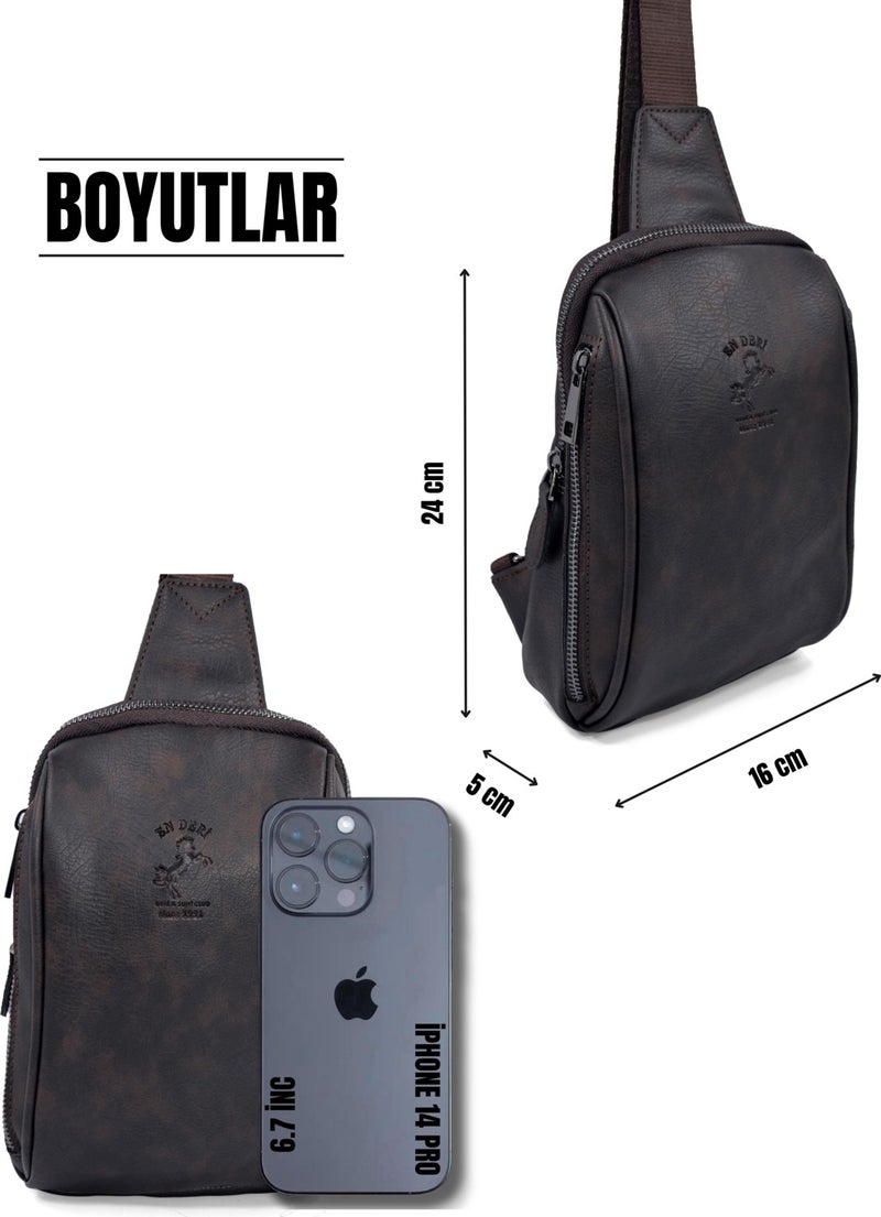 EN Deri EN Leather Men's Brown Casual Crossbody Multi-Compartment Shoulder Bag Crossbody Bag  - Image 3