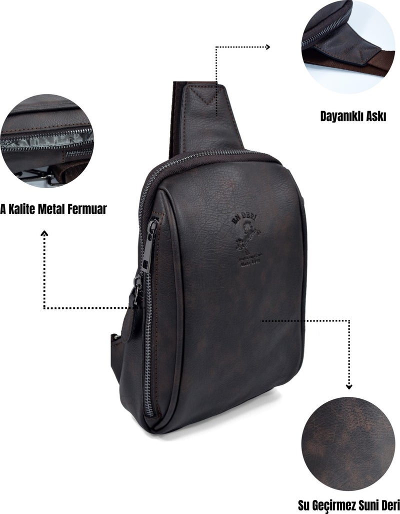 EN Deri EN Leather Men's Brown Casual Crossbody Multi-Compartment Shoulder Bag Crossbody Bag  - Image 4