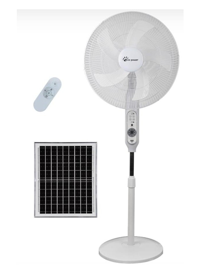 Solar Powered Stand Fan 18 inch With Remote Control, Height Adjustable,Rechargeable Mobile,Remote Control,Height adjustable Suitable for Bedroom, Study or Outdoor,white  - Image 1