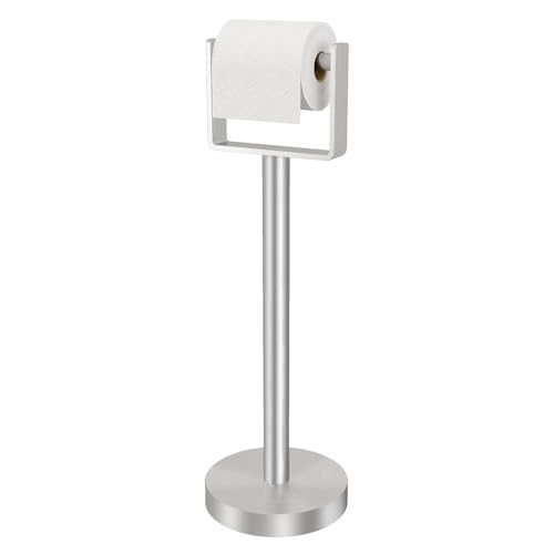 YUMORE Toilet Paper Holder Free Standing Stainless Steel Toilet Paper Stand Weighted Base Floor Tissue Roll Holder for Bathroom Brushed Nickel 200UP - Image 1