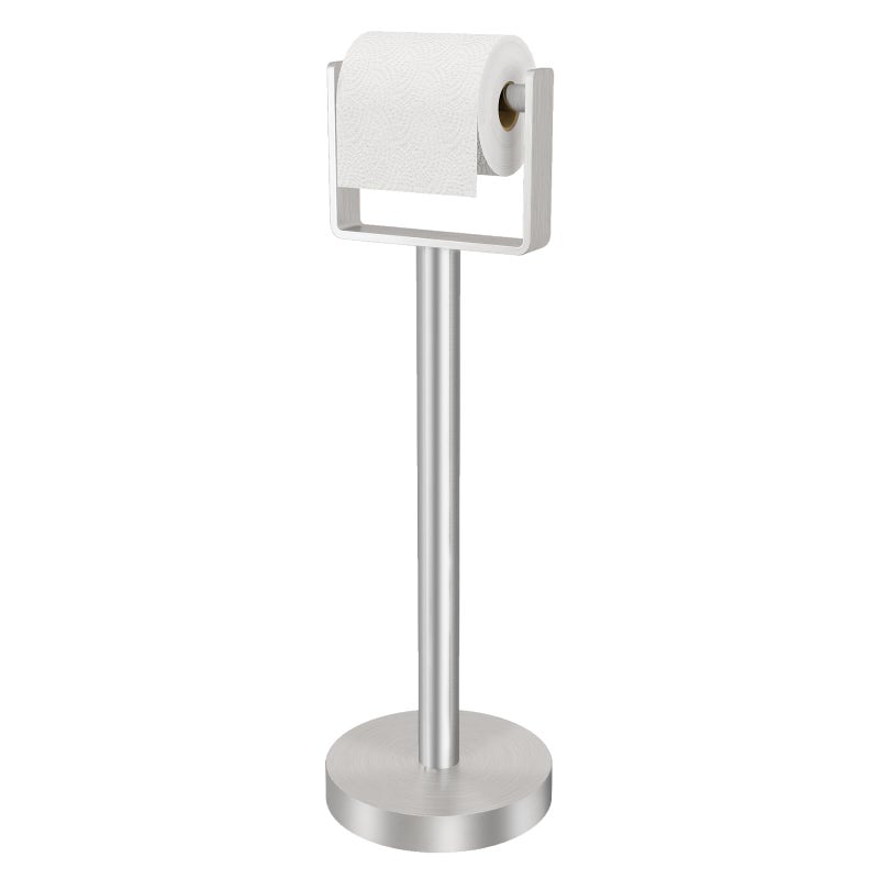 YUMORE Toilet Paper Holder Free Standing Stainless Steel Toilet Paper Stand Weighted Base Floor Tissue Roll Holder for Bathroom Brushed Nickel 200UP - Image 2