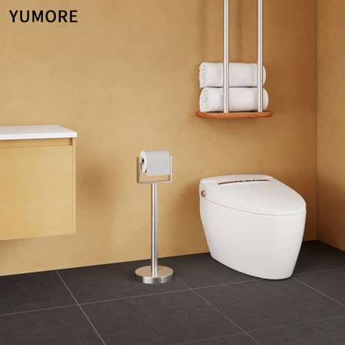 YUMORE Toilet Paper Holder Free Standing Stainless Steel Toilet Paper Stand Weighted Base Floor Tissue Roll Holder for Bathroom Brushed Nickel 200UP - Image 3