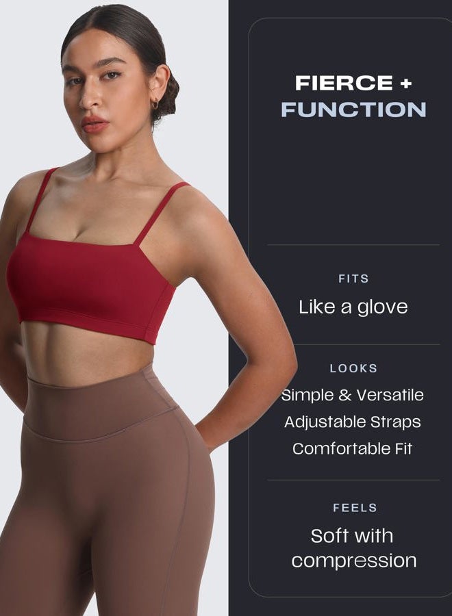 Aoxjox Women's Workout Bandeau Sports Bras Training Fitness Running Yoga Crop Tank Top (Rumba Red, Large), Rumba Red, L - Image 2