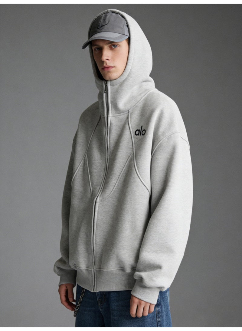 ALo728 retro silhouette gray hooded sweater coat boys and girls autumn and winter new loose heavy cardigan - Image 4