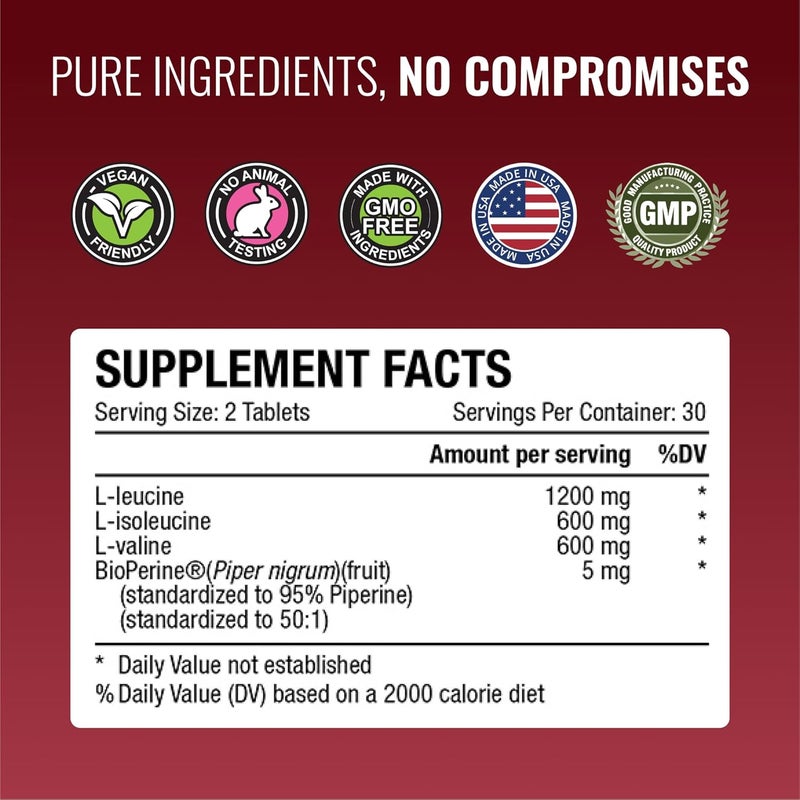 Approved Science مكمل BCAA المعتمد من ساينس 60 قرص 2400 ملغ زيادة الأداء وتعزيز تطوير العضلات L-ليوسين L-إيزوليوسين L-فالين صنع في الولايات المتحدة الأمريكية غير معدّل وراثيًا - Image 4