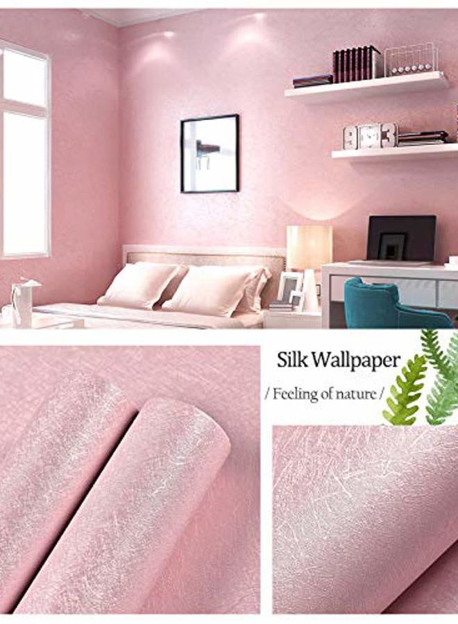 MelunMer Pink Peel and Stick Wallpaper Silk Embossed Self Adhesive Removable Wallpaper Pink Wallpaper Stick and Peel Pink Papel Tapiz Pink Wrapping Stickers Paper Shelf Liner Vinyl Film 15.7”×118” - Image 2