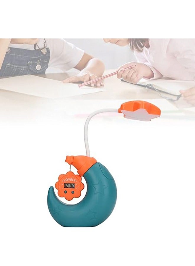 LOVELY Children's Pen Holder Desk lamp with Alarm Clock Pencil Sharpening USB Rechargeable Cartoon LED Desk lamp with Mirror Electronic Clock Learning to Read 360° Flexible Gooseneck Eye Care Desk Lamp(Blue) - Image 3