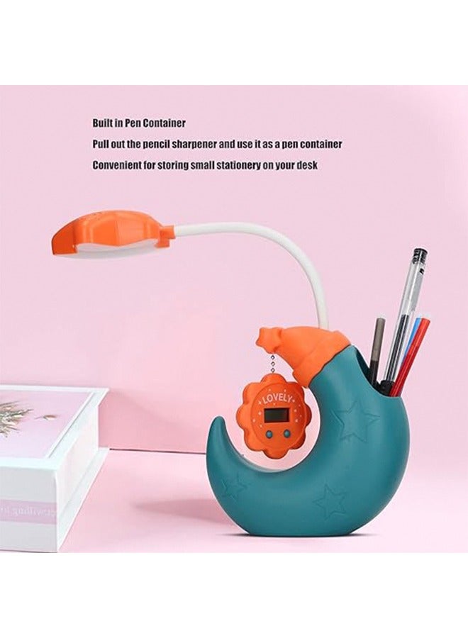 LOVELY Children's Pen Holder Desk lamp with Alarm Clock Pencil Sharpening USB Rechargeable Cartoon LED Desk lamp with Mirror Electronic Clock Learning to Read 360° Flexible Gooseneck Eye Care Desk Lamp(Blue) - Image 5
