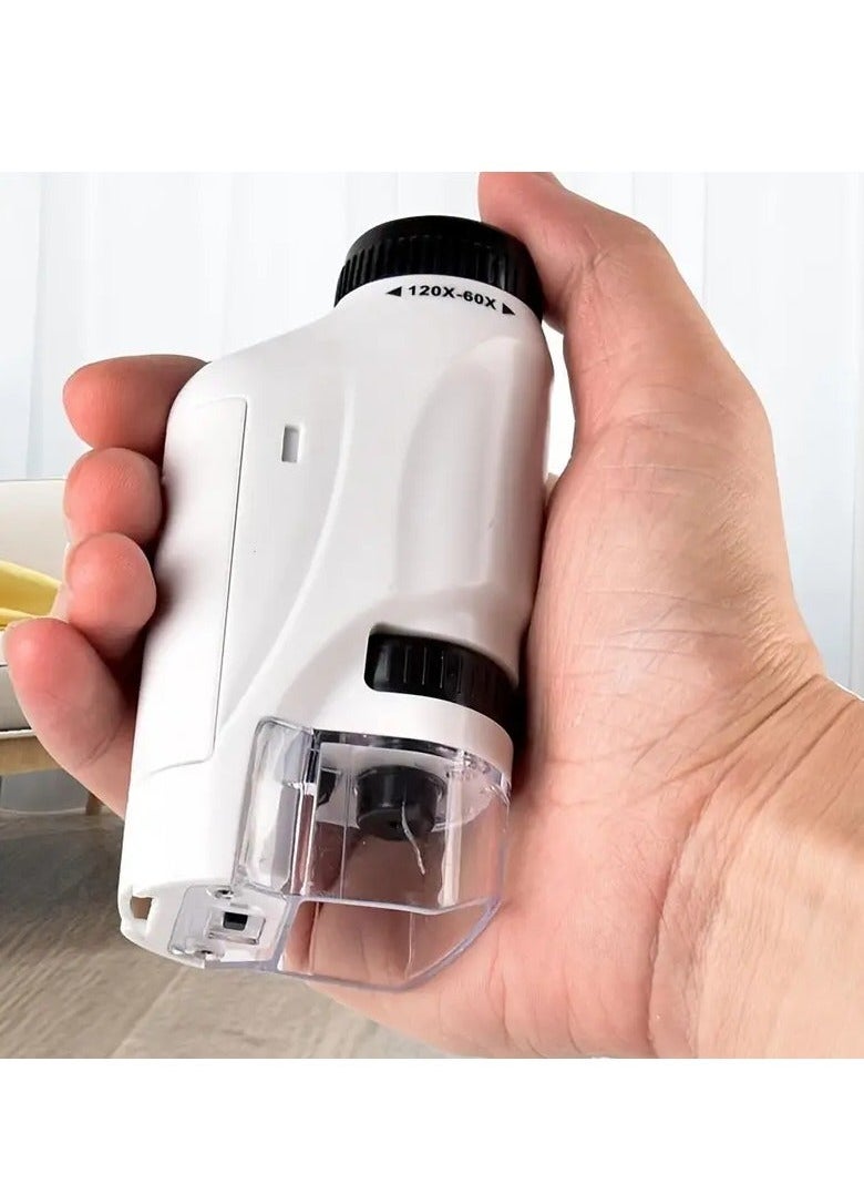 EzzySo - 19 in 1 Mini Pocket Microscope Kit 60 To120x Portable Laboratory Microscope With LED Light For Kids Science Experiment Utensils with 12 Color specimens 1 Mobile phone holder 6 Experimental tools - Image 1