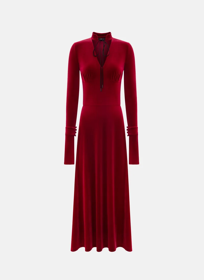 Lichi Velvet midi dress with contrasting ties