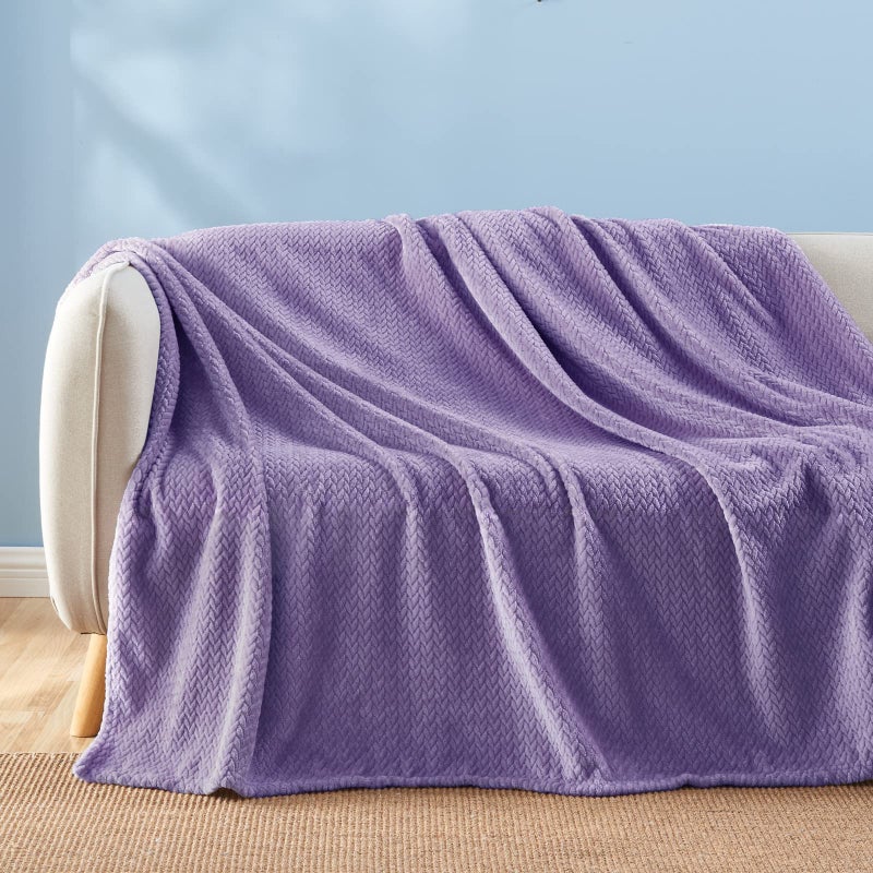 NEWCOSPLAY Super Soft King Blanket Lavender Premium Silky Flannel Fleece Leaves Pattern Lightweight Bed Blanket All Season Use (Lavender  King(90""x110"")) - Image 4