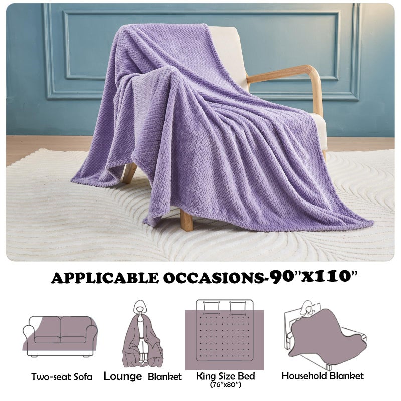NEWCOSPLAY Super Soft King Blanket Lavender Premium Silky Flannel Fleece Leaves Pattern Lightweight Bed Blanket All Season Use (Lavender  King(90""x110"")) - Image 5