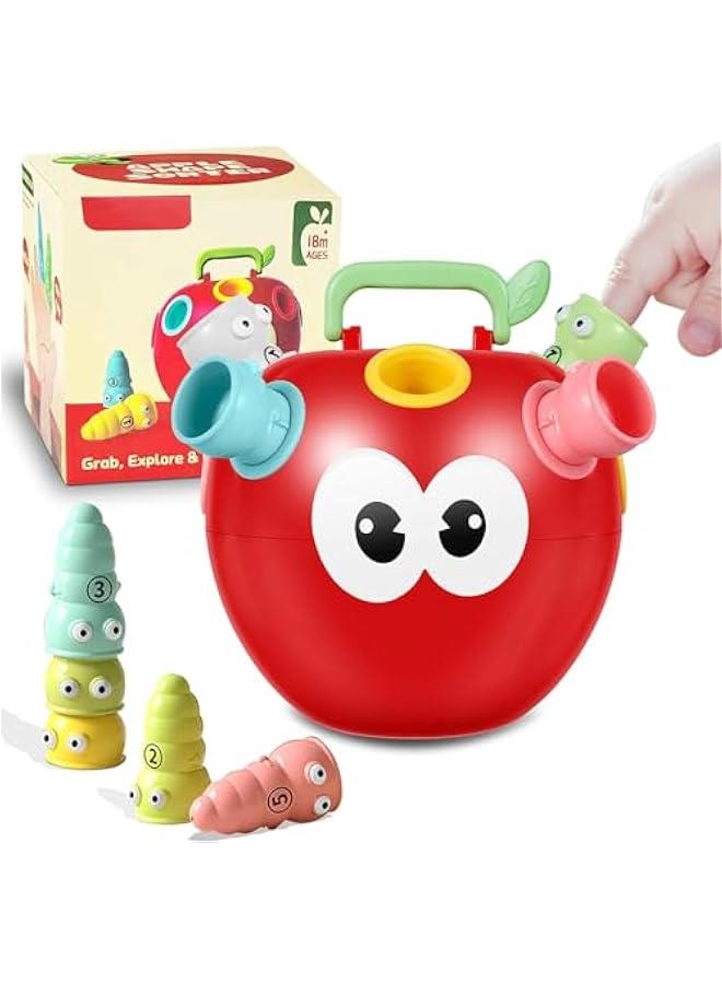 HOOKOR Funny Apple Shaped Catch Worms Game Toy,Educational Learning Toy Simple Number & Color Matching Game, Fine Motor Skills Toys Gift for 18+ Months Year Old Girl Boy - Image 1