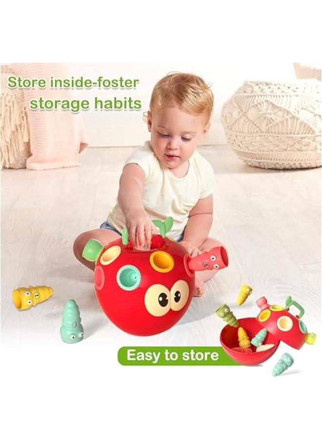 HOOKOR Funny Apple Shaped Catch Worms Game Toy,Educational Learning Toy Simple Number & Color Matching Game, Fine Motor Skills Toys Gift for 18+ Months Year Old Girl Boy - Image 4