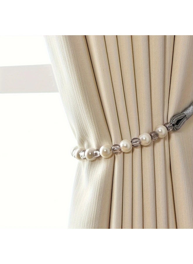 Goolsky 2-Pack Glam Polyester Curtain Tiebacks with Adjustable Artificial Pearl Design for Elegant Home Decor - Image 4