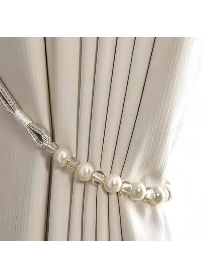 Goolsky 2-Pack Glam Polyester Curtain Tiebacks with Adjustable Artificial Pearl Design for Elegant Home Decor - Image 1