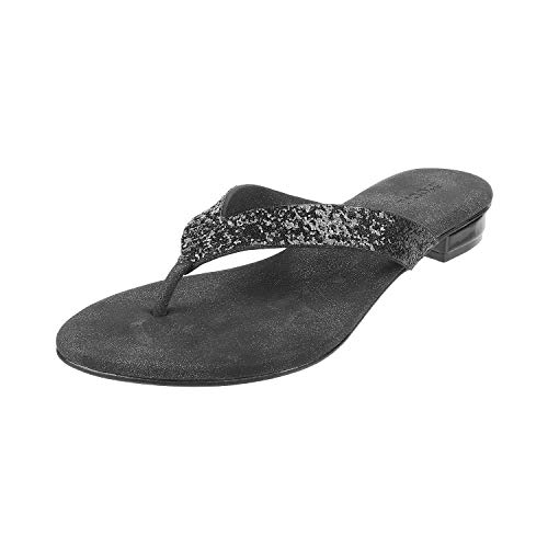 Mochi Women's Black Faux Leather Glittery Thong Strap Fashion Sandals UK/4 EU/37 (32-1369) - Image 1
