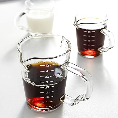 Holiberty 150ml Glass Measuring Cup Double Spouts Espresso Cup Shot Glass Heat-Resistant Handle Transparent Scale Ounce Measure Jugs Mixing Mug for Bar Party Wine Milk Coffee Liquid Heavy Glass Measuring Cup - Image 4