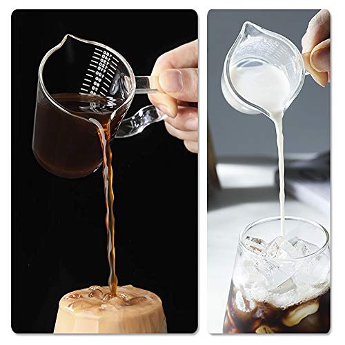 Holiberty 150ml Glass Measuring Cup Double Spouts Espresso Cup Shot Glass Heat-Resistant Handle Transparent Scale Ounce Measure Jugs Mixing Mug for Bar Party Wine Milk Coffee Liquid Heavy Glass Measuring Cup - Image 2