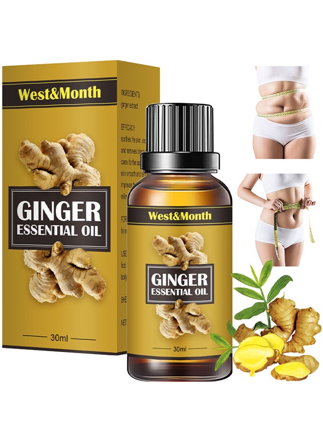 West&Month Ginger Essential Oil, Of Essential Oil For Abdominal Fat Removal, Accelerate Metabolism Burn Calories Beautiful Curve 30ML  - Image 1