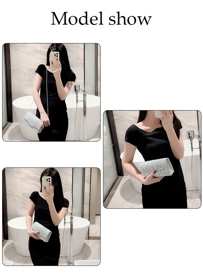 Women Shiny Glitter Evening Bags Envelope Handbag Chain Purse Shoulder Clutch Crossbody Bag for Wedding Formal Cocktail Banquet Party Dinner (Silver) - Image 3