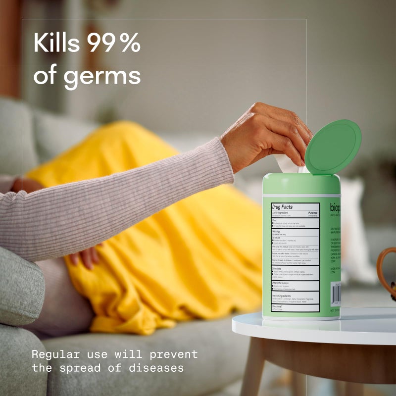 Biopure Antibacterial Hand Wipes Fresh Morning Breeze- Antibacterial Wipes with Aloe and Vitamin E Formula | 5"x7" Wet Wipes Canister | No Parabens, Sulfates or Phthalates, Kills 99% of Germs, 150 ct - Image 3