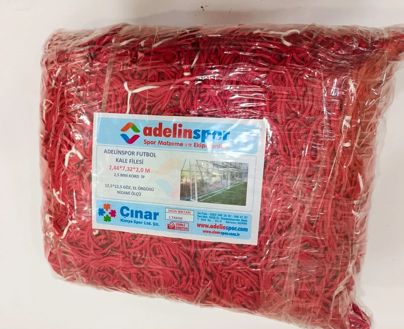 adelinspor Football Goal Net 2.5 mm Cord Rope Red 7.32*2.44*2.0 M